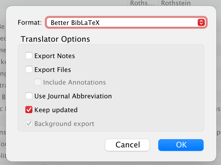 Changing the export format