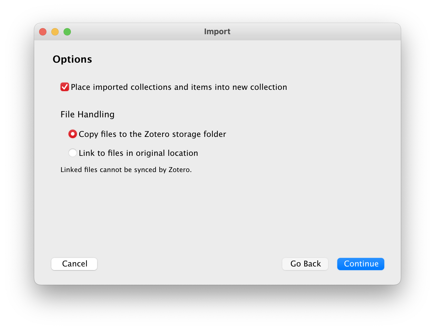 Zotero's import dialog